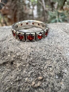 Sundance Silver Band with Red Gem Accents